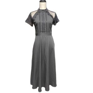 Black Lace Cap Sleeve Midi Dress